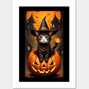 Cute Cat With Halloween Theme Posters and Art